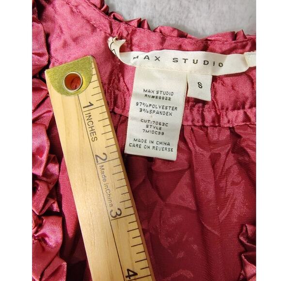 Max Studio Tank Shirt Womens Size Small Vintage Silk Burgundy Ruffle V Neck - Picture 5 of 8
